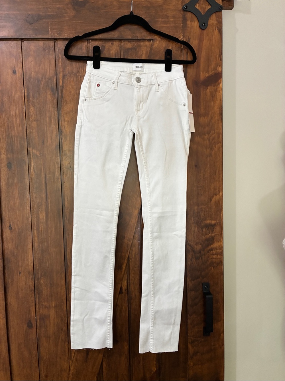 Hudson Women’s Bacara Crop Straight White L 24 Raw Hem Stretch Soft NWT Summer